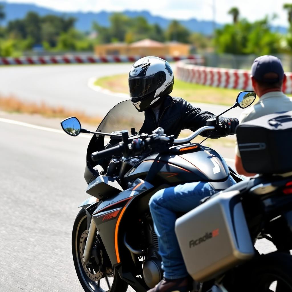 Estudiante practicando con moto pesada A3