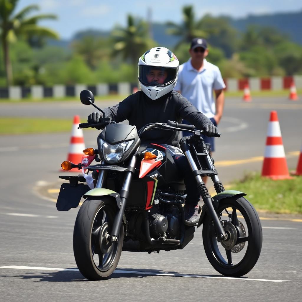 Estudiante practicando moto A2 en circuito