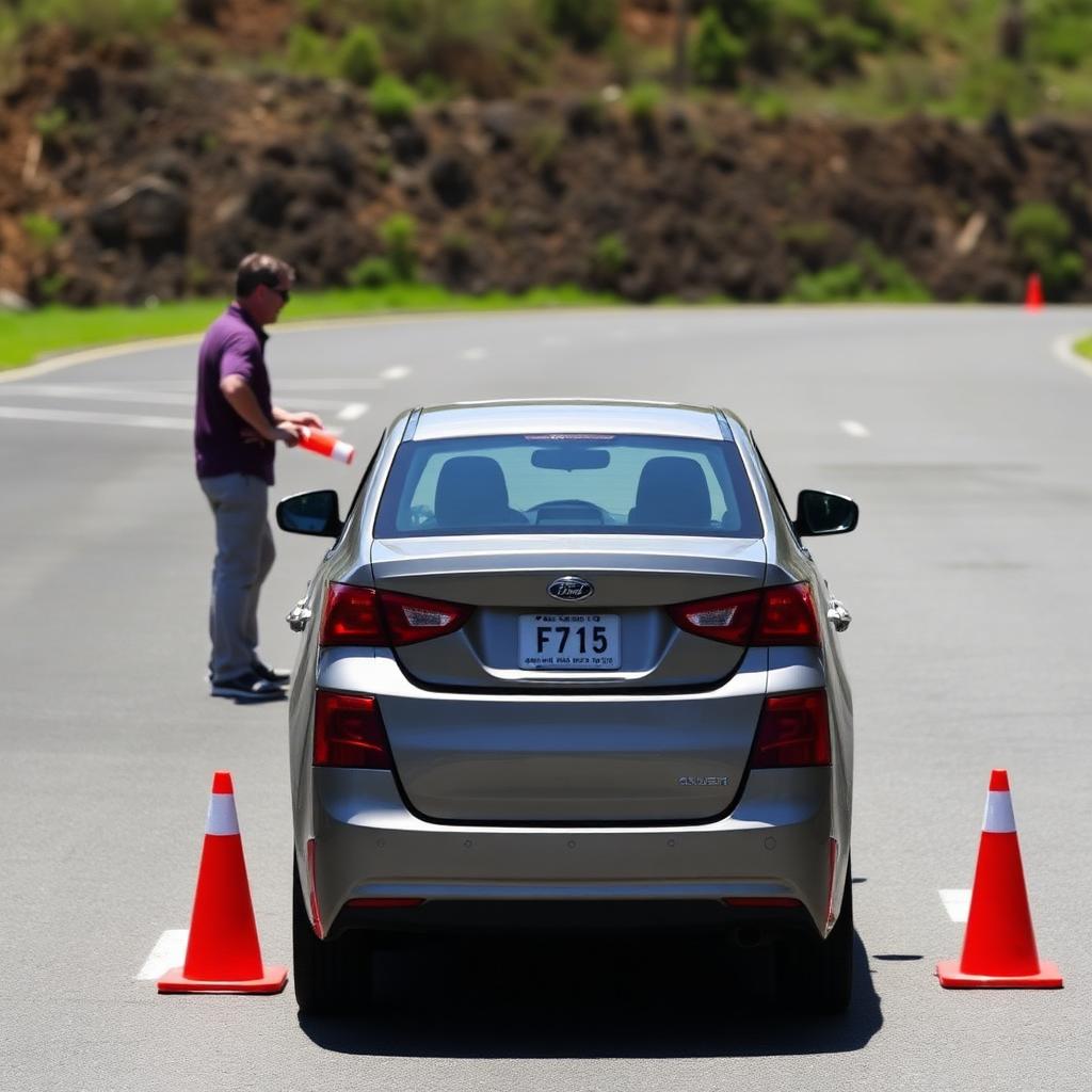 Práctica de parqueo en reversa con conos en pista